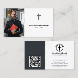 Moderne Christliche Pastete mit Foto & QR Code Visitenkarte