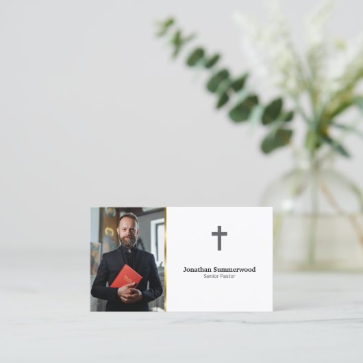 Moderne Christliche Pastete mit Foto & QR Code Visitenkarte (Stehend Vorderseite)