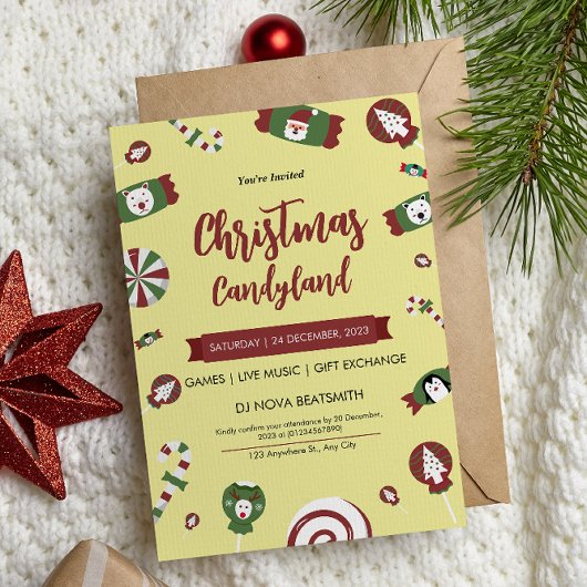 Moderne Christmast Candyland-Party Einladung