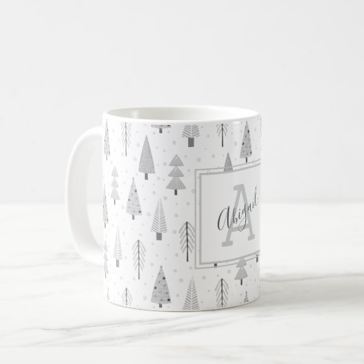 Moderne Christwaldbäume Silver Gray Monogram Kaffeetasse (Vorderseite Links)