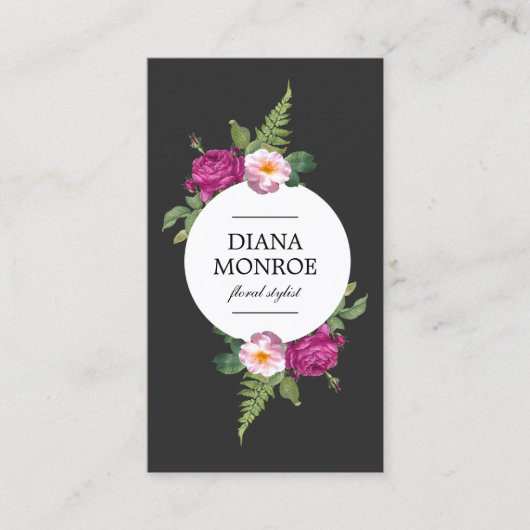 Moderne Circle Floral Wreath Business Card Visitenkarte (Vorderseite)