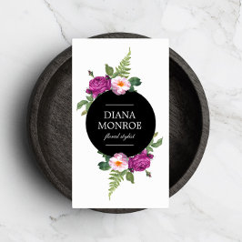 Moderne Circle Floral Wreath White Business Card Visitenkarte