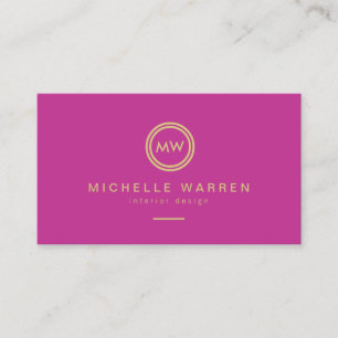 Moderne Circle Monogram Initialen auf Fuchsia Pink Visitenkarte