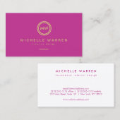 Moderne Circle Monogram Initialen auf Fuchsia Pink Visitenkarte (Vorne/Hinten)