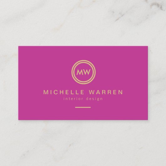 Moderne Circle Monogram Initialen auf Fuchsia Pink Visitenkarte (Vorderseite)