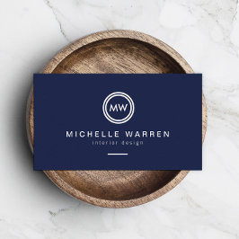Moderne Circle Monogram Initialen auf Midnight Blu Visitenkarte