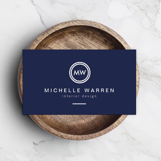 Moderne Circle Monogram Initialen auf Midnight Blu Visitenkarte