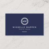 Moderne Circle Monogram Initialen auf Midnight Blu Visitenkarte (Vorderseite)