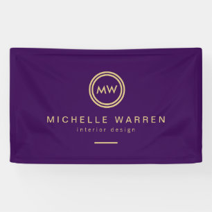 Moderne Circle Monogram Initialen auf Royal Lila Banner
