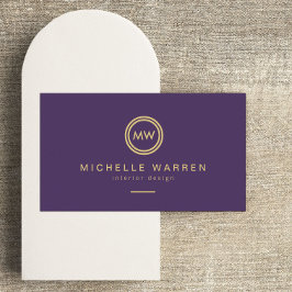 Moderne Circle Monogram Initialen auf Royal Lila Visitenkarte