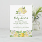 Moderne Citrus Floral Lemon Wasserfarbe Babydusche Einladung (Stehend Vorderseite)