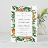 Moderne Citrus Orange Foliage Party Einladung (Stehend Vorderseite)
