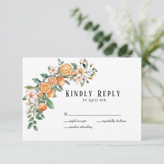 Moderne Citrus-Themed Wedding Response Card RSVP Karte (Stehend Vorderseite)