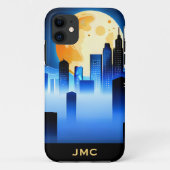 Moderne City Skyline mit Vollmond-Signatur Case-Mate iPhone Hülle (Rückseite)