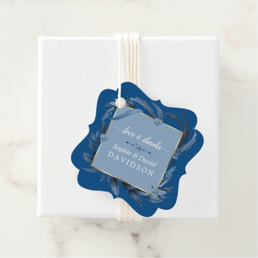 Moderne Classic Blue Blätter Geometric Gold Weddin Geschenkanhänger (Beispiel)
