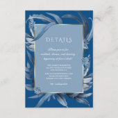 Moderne Classic Blue Blätter Gold Wedding Receptio Begleitkarte (Vorderseite)