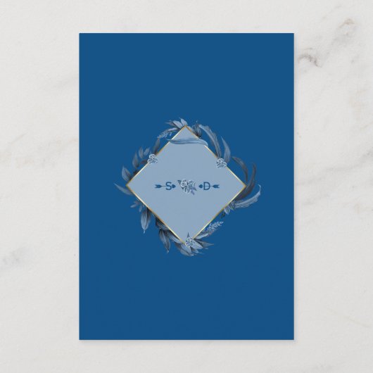 Moderne Classic Blue Blätter Gold Wedding Receptio Begleitkarte (Rückseite)