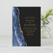 Moderne Classic Blue Gold Agate Wedding Einladung (Stehend Vorderseite)