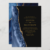 Moderne Classic Blue Gold Agate Wedding Einladung (Vorne/Hinten)