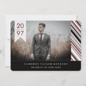 Moderne Classic Button Stripes Foto Graduation Par Einladung (Vorderseite)