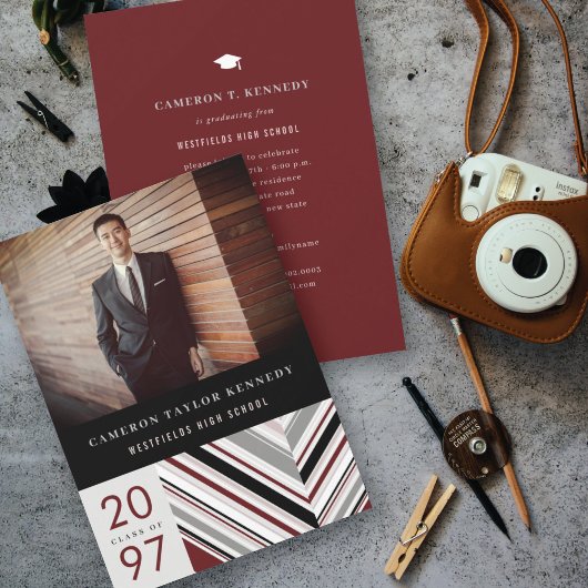 Moderne Classic Button Stripes Foto Graduation Par Einladung