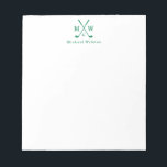 Moderne Classic Green Crossed Clubs Golf Monogram  Notizblock<br><div class="desc">Moderne Classic Green Crossed Golf Club Ball Monogram Note Card</div>