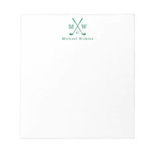 Moderne Classic Green Crossed Clubs Golf Monogram  Notizblock