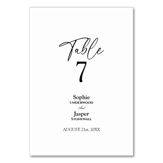 Moderne Classic Simple Wedding Tischnummer Card (Vorderseite)