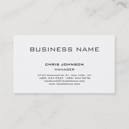 Moderne Classic White Manager Business Card Visitenkarte (Vorderseite)