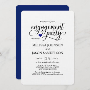 Moderne Classy Navy Blue Heart Engagement Party Einladung