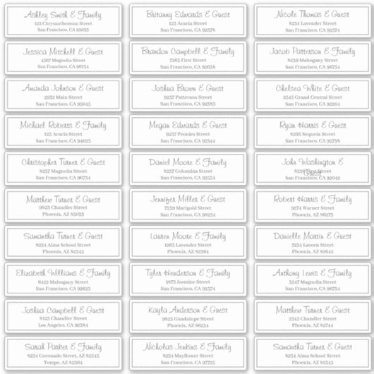 Moderne Clear Wedding Guest Names Adressenaufklebe Aufkleber (Vorderseite)