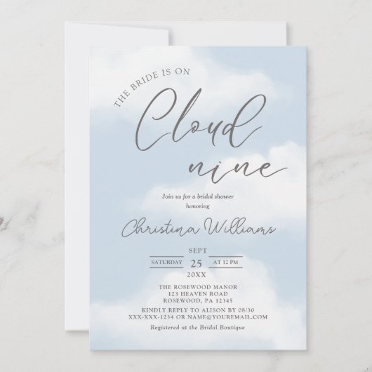 Moderne Cloud 9 Brautparty Einladung (Vorderseite)