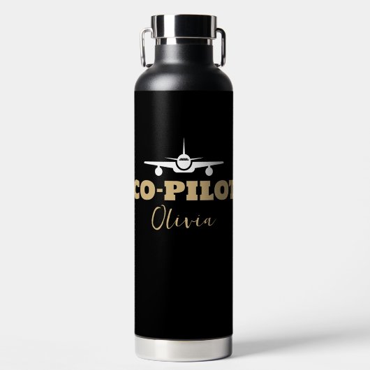 Moderne CO-PILOT-Typografie, Gold Schwarz, kundens Trinkflasche (Vorderseite)