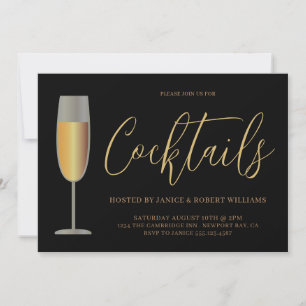 Moderne Cocktailparty-Skript Schwarz Gold Einladung