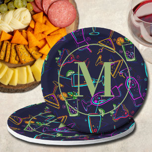 Moderne Cocktails Happy Hour Monogram Paper Plate Pappteller
