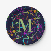 Moderne Cocktails Happy Hour Monogram Paper Plate Pappteller (Vorderseite)