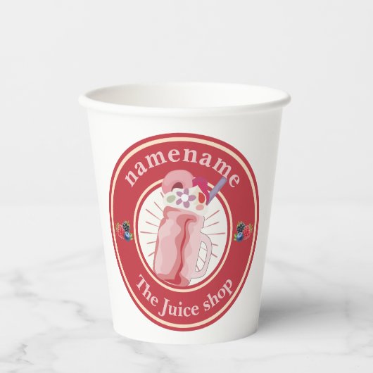 Moderne Cold Smoothies Fruchtsaftwerkstatt Name Pappbecher (Vorderseite)
