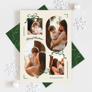 moderne Collage 4+ Foto Bows Green Oval Foto Feiertagskarte