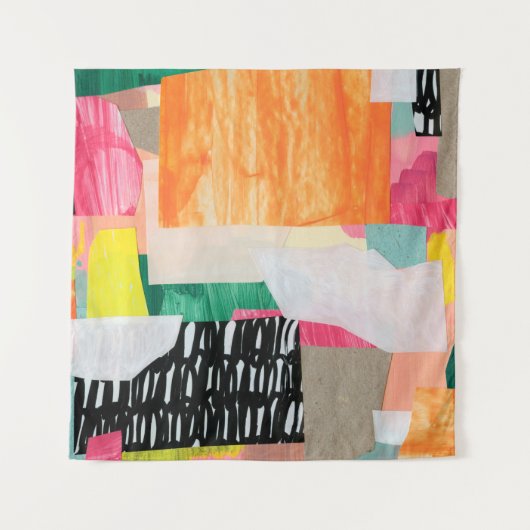 Moderne Collage Art. Mixed Media on Leinwand. Colo Wandteppich (Vorderseite)