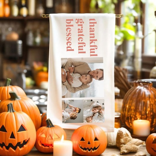 Moderne Collage Drei Foto | Glückliches Erntedankf Geschirrtuch