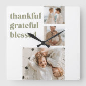 Moderne Collage Drei Foto | Glückliches Erntedankf Quadratische Wanduhr (Vorderseite)