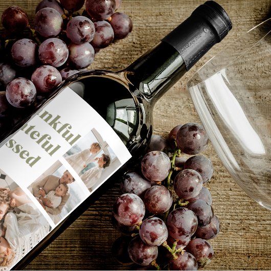 Moderne Collage Drei Foto | Glückliches Erntedankf Weinetikett