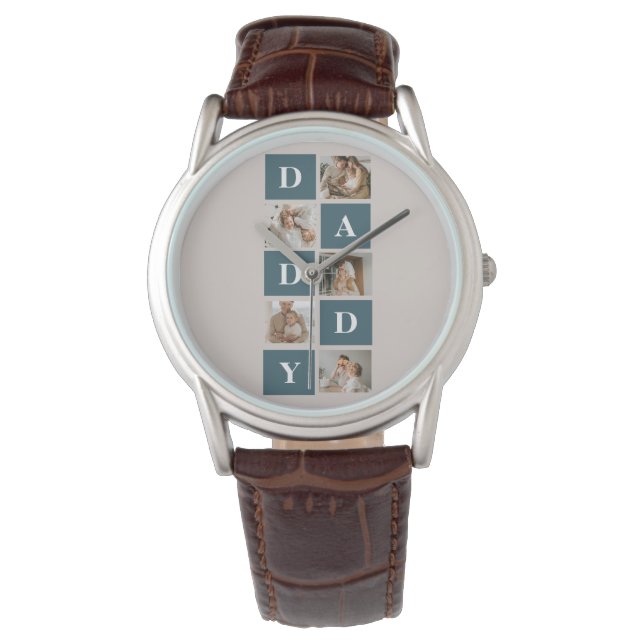 Moderne Collage Fathers Foto & Green Daddy Geschen Armbanduhr (Vorderseite)