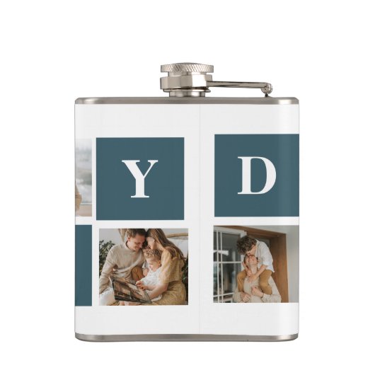 Moderne Collage Fathers Foto & Green Daddy Geschen Flachmann (Rückseite)