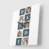 Moderne Collage Fathers Foto & Green Daddy Geschen Quadratische Wanduhr (Winkel)