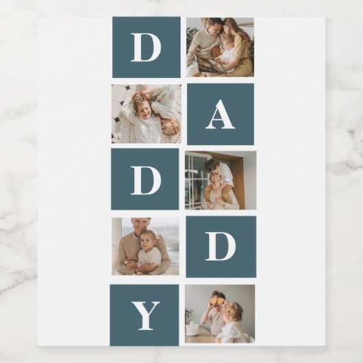 Moderne Collage Fathers Foto & Green Daddy Geschen Weinetikett (Einzelnes Label)