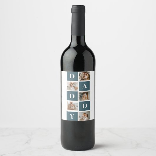 Moderne Collage Fathers Foto & Green Daddy Geschen Weinetikett (Vorderseite)