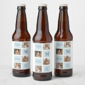 Moderne Collage Fotos Blue Best Fathers Geschenk Bierflaschenetikett (Flaschen)