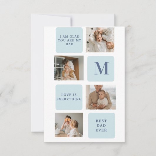Moderne Collage Fotos Blue Best Fathers Geschenk Dankeskarte (Vorderseite)