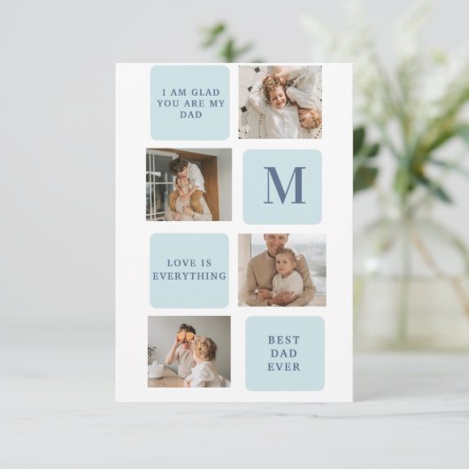 Moderne Collage Fotos Blue Best Fathers Geschenk Dankeskarte (Stehend Vorderseite)
